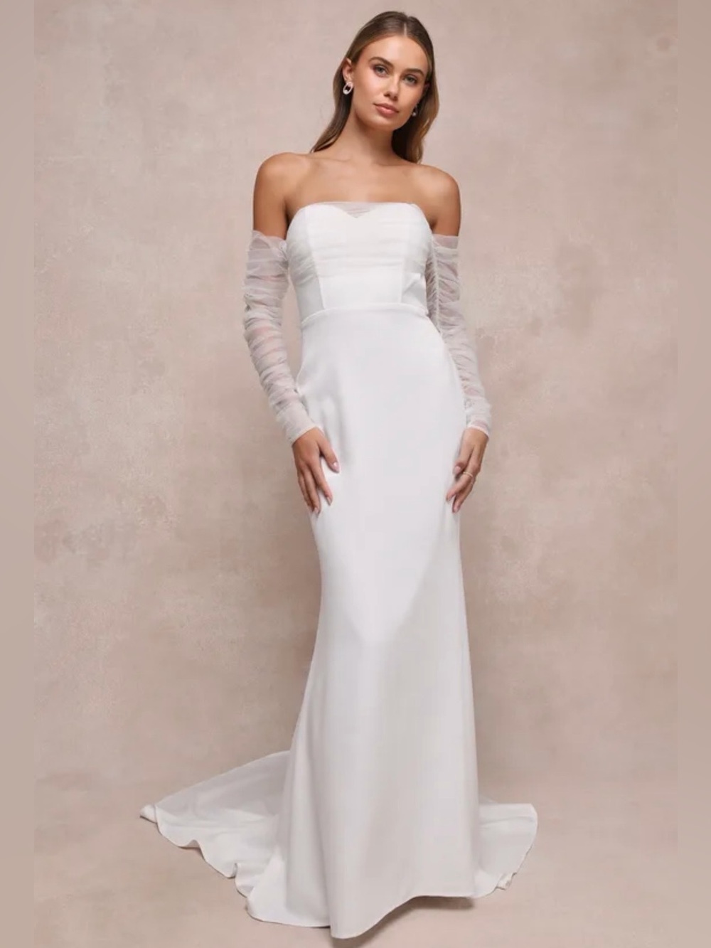 Lulus Eternal Bliss White Tulle Off-the-Shoulder Bustier Maxi Sz XS